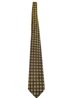 Vintage SULKA Tie Made in France Gold Black Geometric Plaid Jacquard Luxury EUC